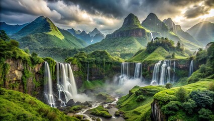 Lush Mountain Waterfall Landscape