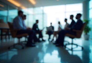 Fototapeta premium Generative AI blurred scene of a corporate meeting in a modern office