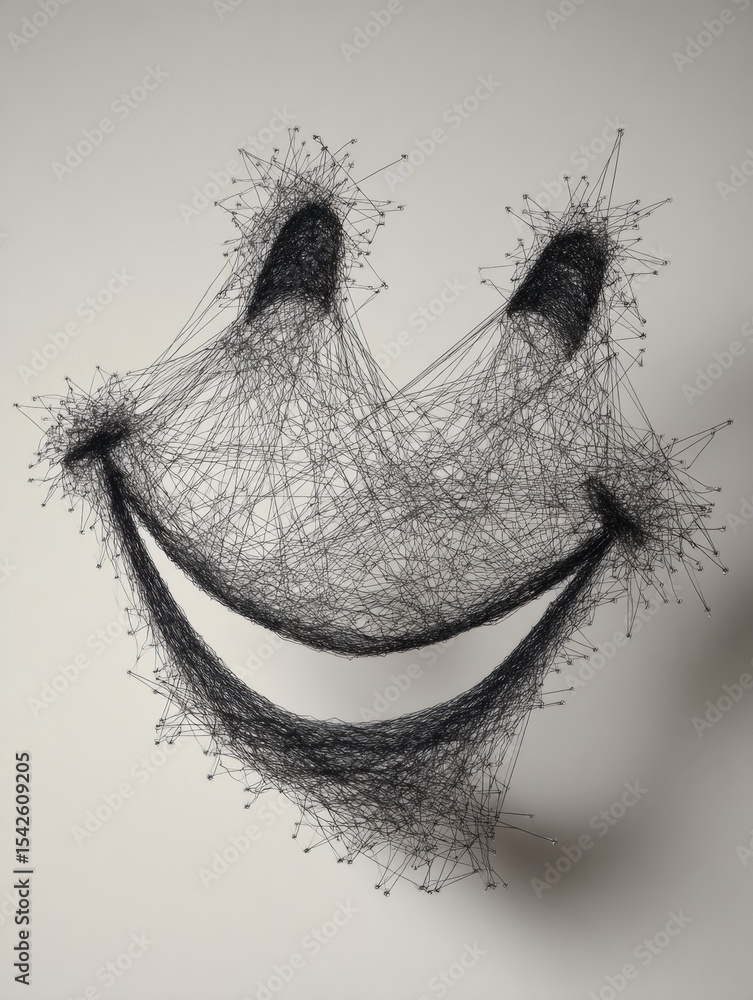 Aufkleber Floating Threads Form a Laughing Face Symbol Creating an Engaging and Artistic Expression in a Minimalist Setting