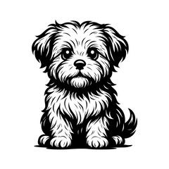 Cute Black and White Puppy Dog Vector Illustration – Hand Drawn Pet Clipart for T-Shirts, Stickers, and Sublimation