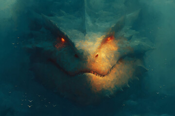 Colossal molten bronze sea serpent emerging from stormy waters