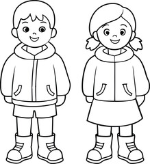 pair of children wearing jackets and boots coloring book