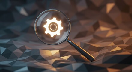 Magnifying glass focusing on a gear icon