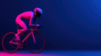 Fototapeta premium Cyclist in Neon Light Abstract 3D Render of a Person Riding a Road Bike