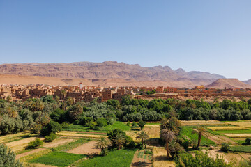 Scenic panoramic landscape views of the Tinghir oasis, Morocco