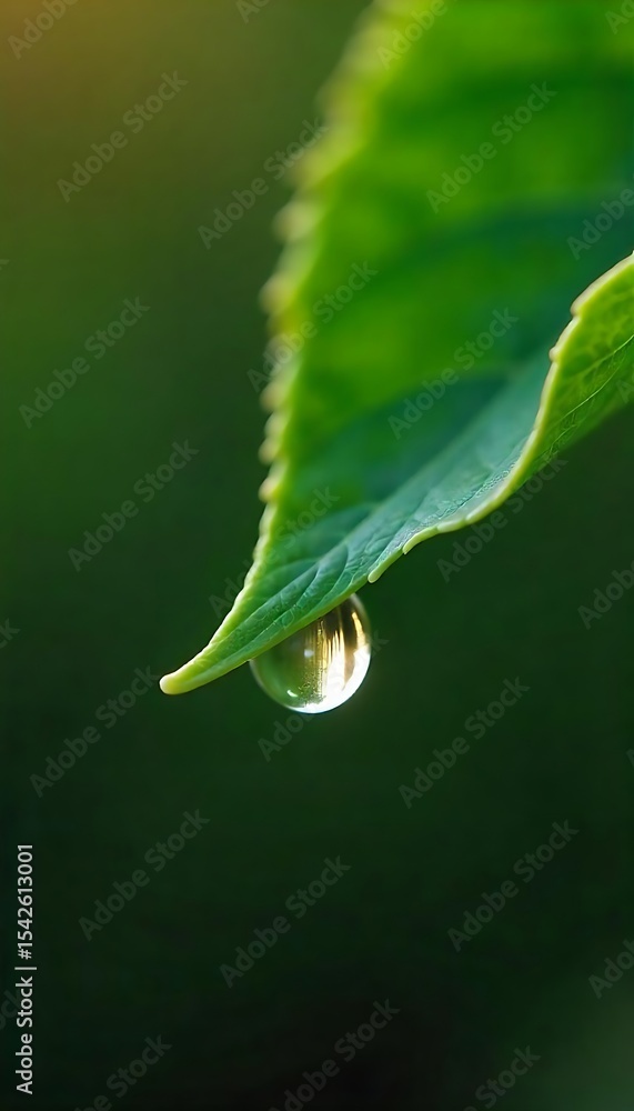 Aufkleber generative ai image showing a leaf with a waterdrop in a macro shot