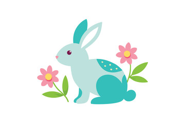 Watercolor Easter Bunny with Flowers Design for Spring