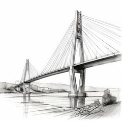 Fototapeta premium an AI Image Generator, Architectural Sketch of a Modern Cable-Stayed Bridge