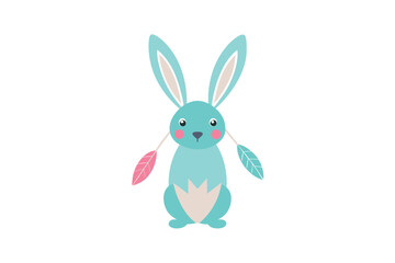 Bohemian Style Easter Bunny Illustration with Feathers charming
