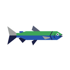 Abstract geometric fish illustration with green and blue polygonal design style