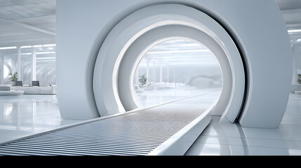 Fototapeta premium Modern White Tunnel with Curved Walls and Long Perspective