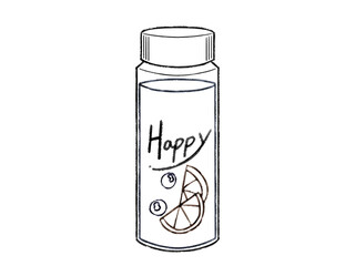 かわいいマイボトル（Happy）水彩風線画
