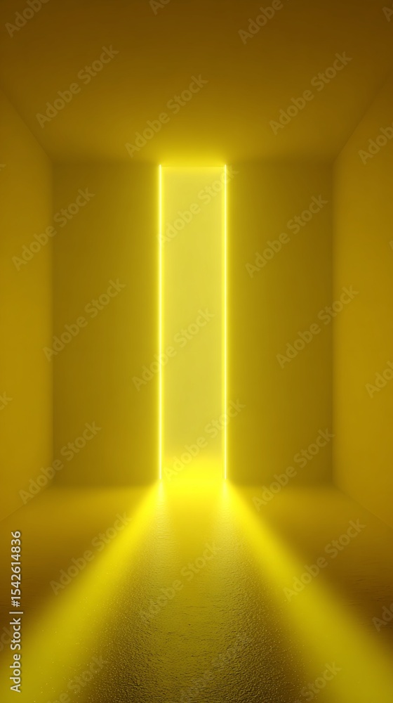 Poster digital rendering of yellow room with illuminated doorway