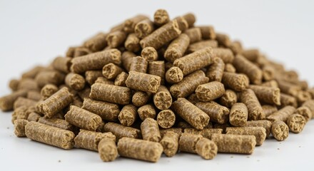 Pile of small, cylindrical, light brown food pellets