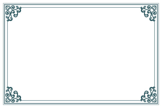 Elements of ornate vintage frames. Border blue on white classic calligraphy swirls, floral motifs. Design print for greeting cards, wedding invitations, restaurant menu, royal certificates. Set 301
