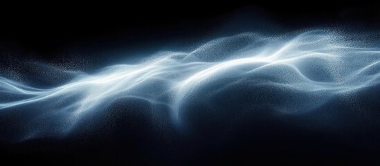 Abstract visualization of flowing white particles in smooth wave formations on a dark background, creating a sense of motion and ethereal calmness