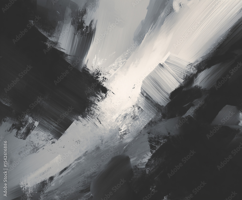 Poster black and white abstract painting creating dynamic movement and contrast