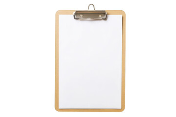 Wooden clipboard with blank paper sheet isolated on transparent background