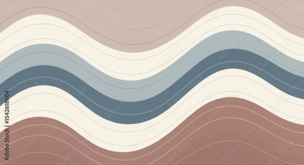 Poster a flowing abstract pattern of gentle waves and curves in a 2025 color palette: oatmilk white, muted 