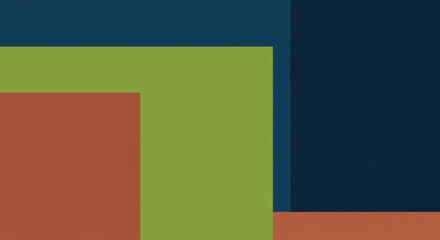 A high-contrast abstract wallpaper with bold color blocks of deep blue, lime green, and warm terracotta. 