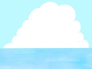 青い海と青空・白い雲のイラスト