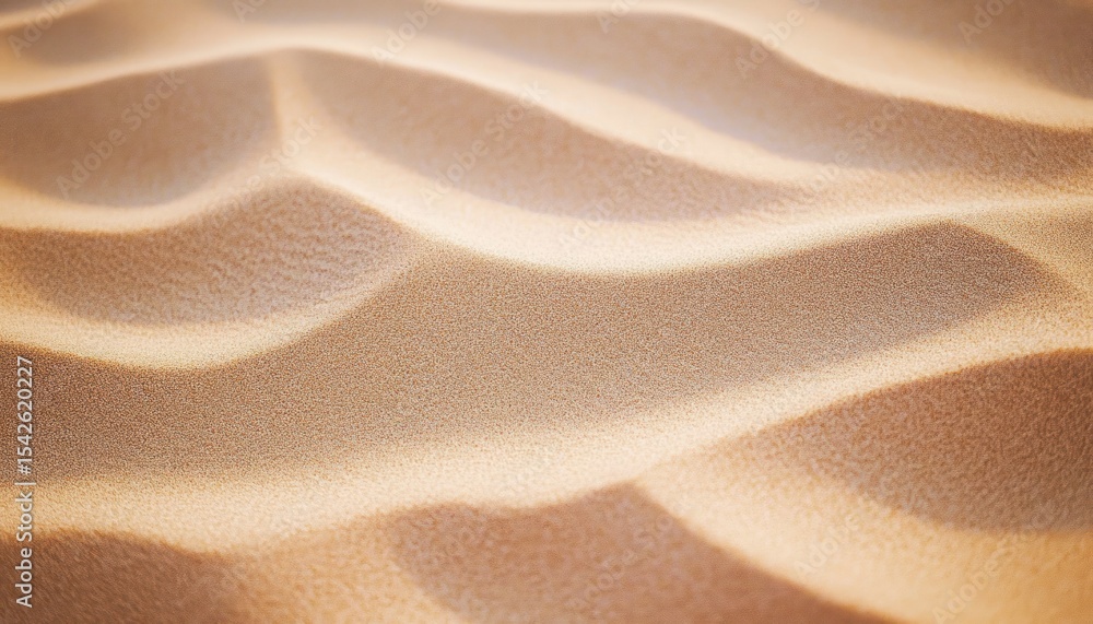 Poster close-up view of smooth, sunlit sand dunes with gentle shadows highlighting their texture and soft c