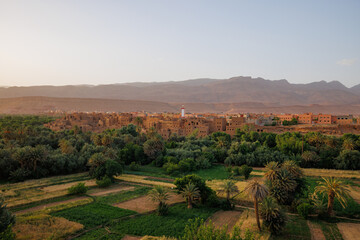 Scenic panoramic landscape views of the Tinghir oasis, Morocco