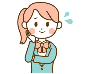 心配そうにしている困った顔のブレザー制服の学生の女の子のイラスト素材