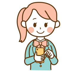 スマホを操作、タップ、スクロール、見ているブレザー制服の学生の女の子のイラスト素材