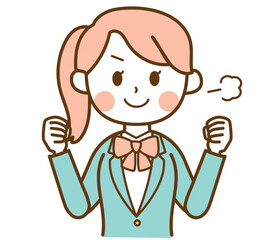 やる気満々のブレザー制服の学生の女の子のイラスト素材