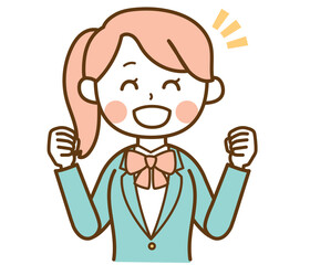 笑顔で喜ぶブレザー制服の学生の女の子のイラスト素材