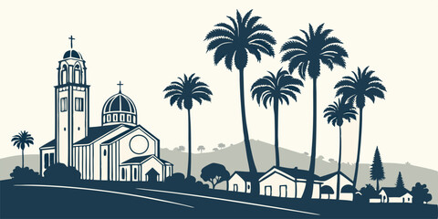 Garden Grove Silhouette Illustration – Orange County Suburb with Cultural Landmarks