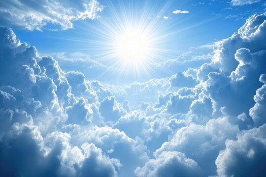 Radiant sun bursts through fluffy clouds (1)