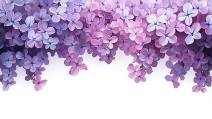 Fototapeta premium Close-up of delicate lilac flowers in varying shades of purple and lavender hanging downward on a white background