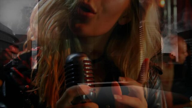 Opening showing rock singer singing into mic as overlay intensifying and guitarist emerging