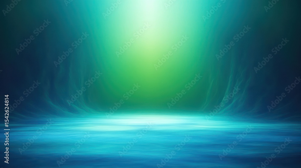 Poster mystical underwater scene with glowing light filtering from above illuminating calm water surface an