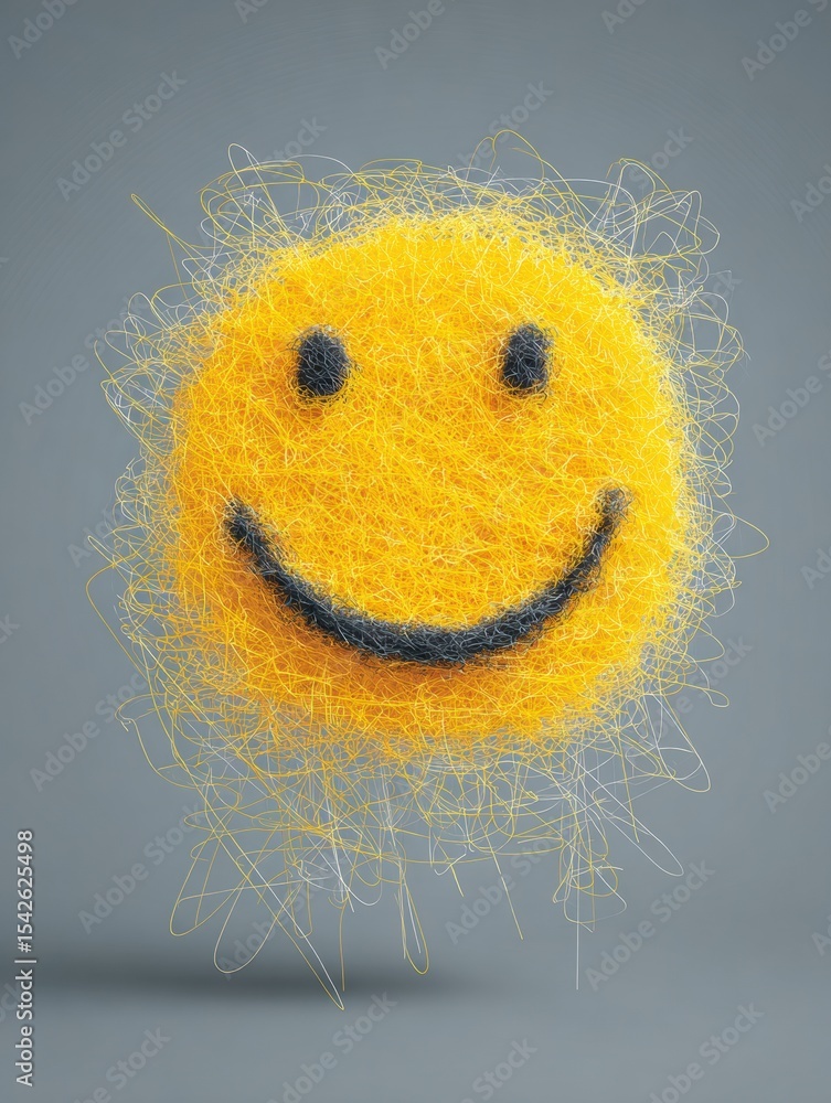 Aufkleber Floating Threads Form a Bright, Laughing Face Symbol Creating a Joyful Atmosphere in a Minimalist Setting