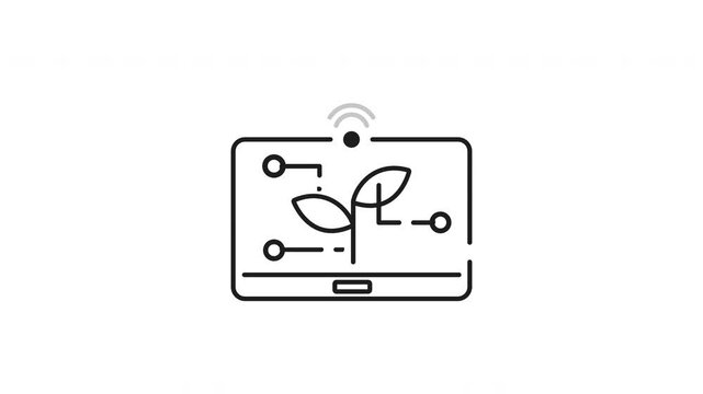 Smart farming dashboard icon animation. Smart farming dashboard tablet displays plant connected to data nodes for optimized growth. Suitable for agricultural technology concepts and futuristic farming