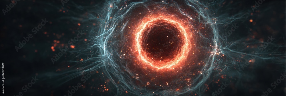 Fototapete Visual Representation of an Infected Cell With a Glowing Core in a Sci-Fi Style Set Against a Dark Background