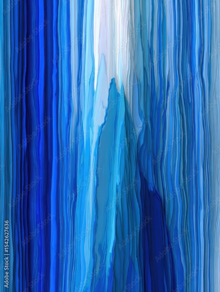 Poster layered blue tones in vertical waves create a tranquil, slow-motion aesthetic reminiscent of flowing