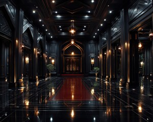 Dark, opulent, and spacious interior hall