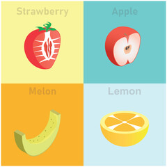 Complete set of flat isometric fruit pattern illustrations