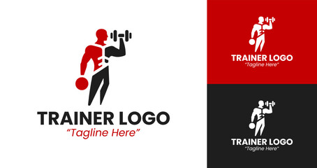 Dynamic Personal Trainer Logo with Weightlifting Silhouette for Fitness Branding