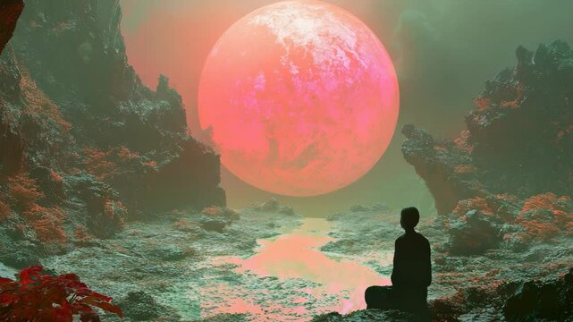 A man sitting on a rock looking at the sun