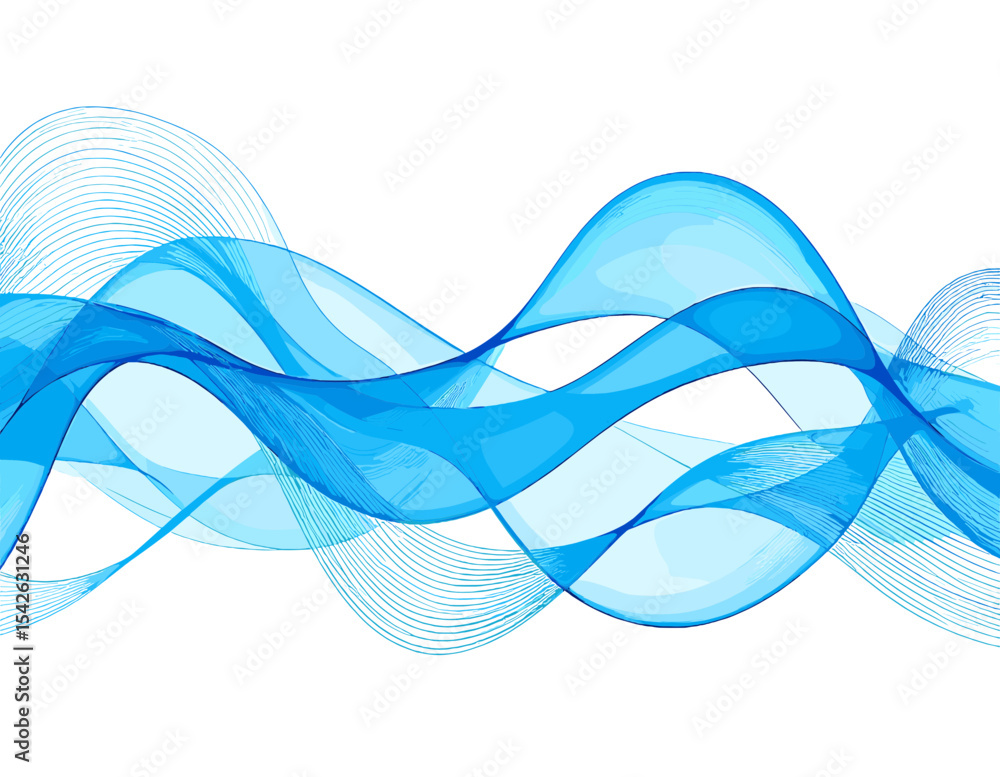 Poster abstract blue waves graphic design with transparent layers and soft lighting on white background for