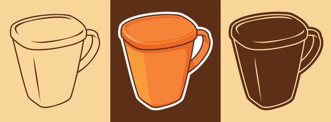 Three Types of Cartoon Style Sticker of Ceramic Coffee Mugs