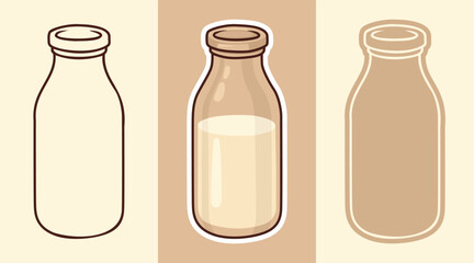 Three Types of Cartoon Style Sticker of Milk Bottles