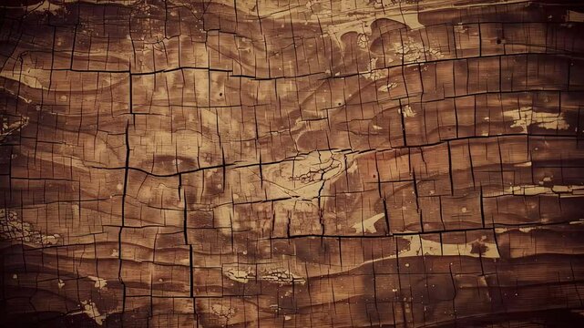 A close up of cracked and weathered brown wood showing a detailed and rustic texture pattern surface