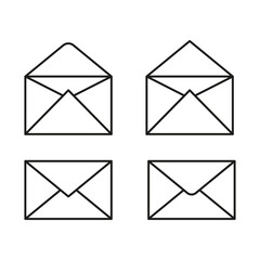 Envelope shape icon. White outline figure. Letter mail form. Vector correspondence symbol.
