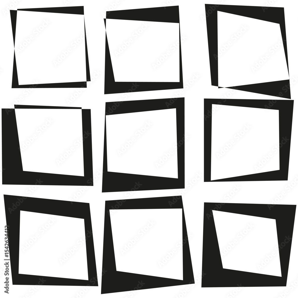Poster unbalanced square icons. abstract geometric design. black distorted shapes. vector modern style.